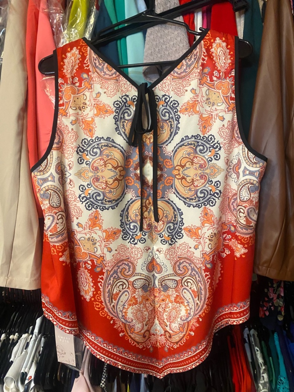 Victoria Emerson Red and Cream Paisley Tie-Neck Camisole